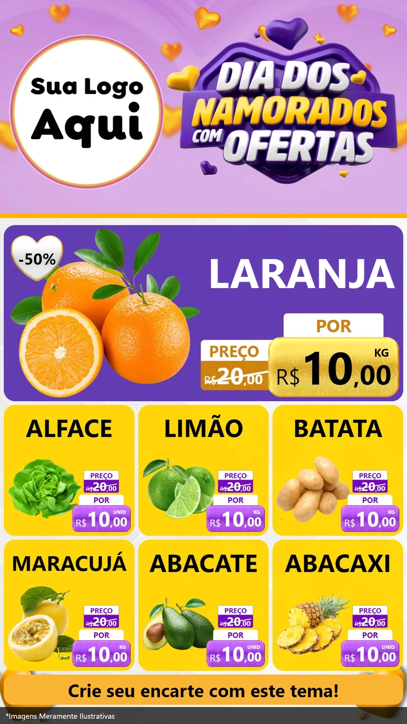 Modelo de Rede Social para Stories com o tema Dia Dos Namorados Com Ofertas para Hortifrúti
