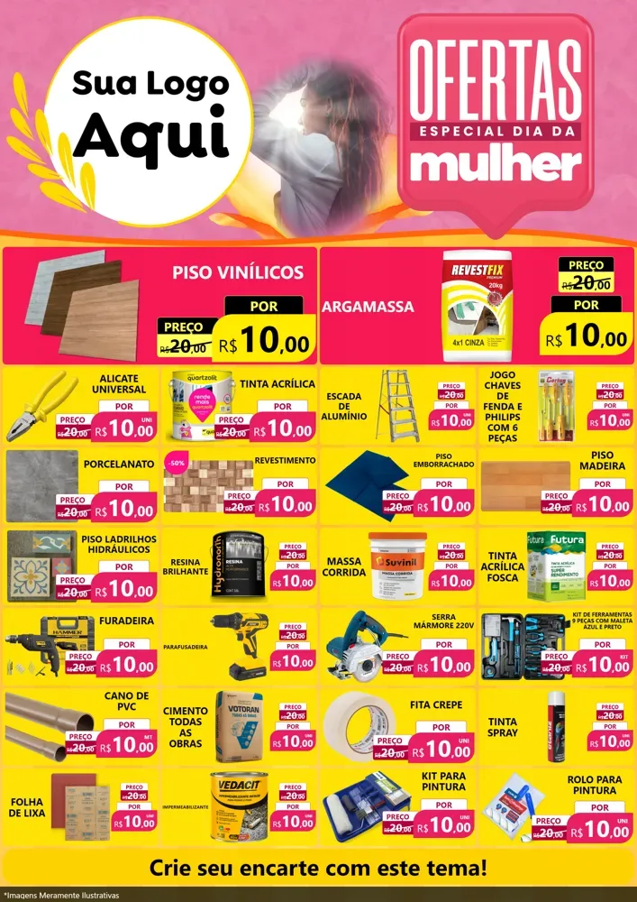 Modelo de Encarte para Encarte A4 Vertical com o tema Ofertas - Especial Dia Das Mulheres para Material para Construção