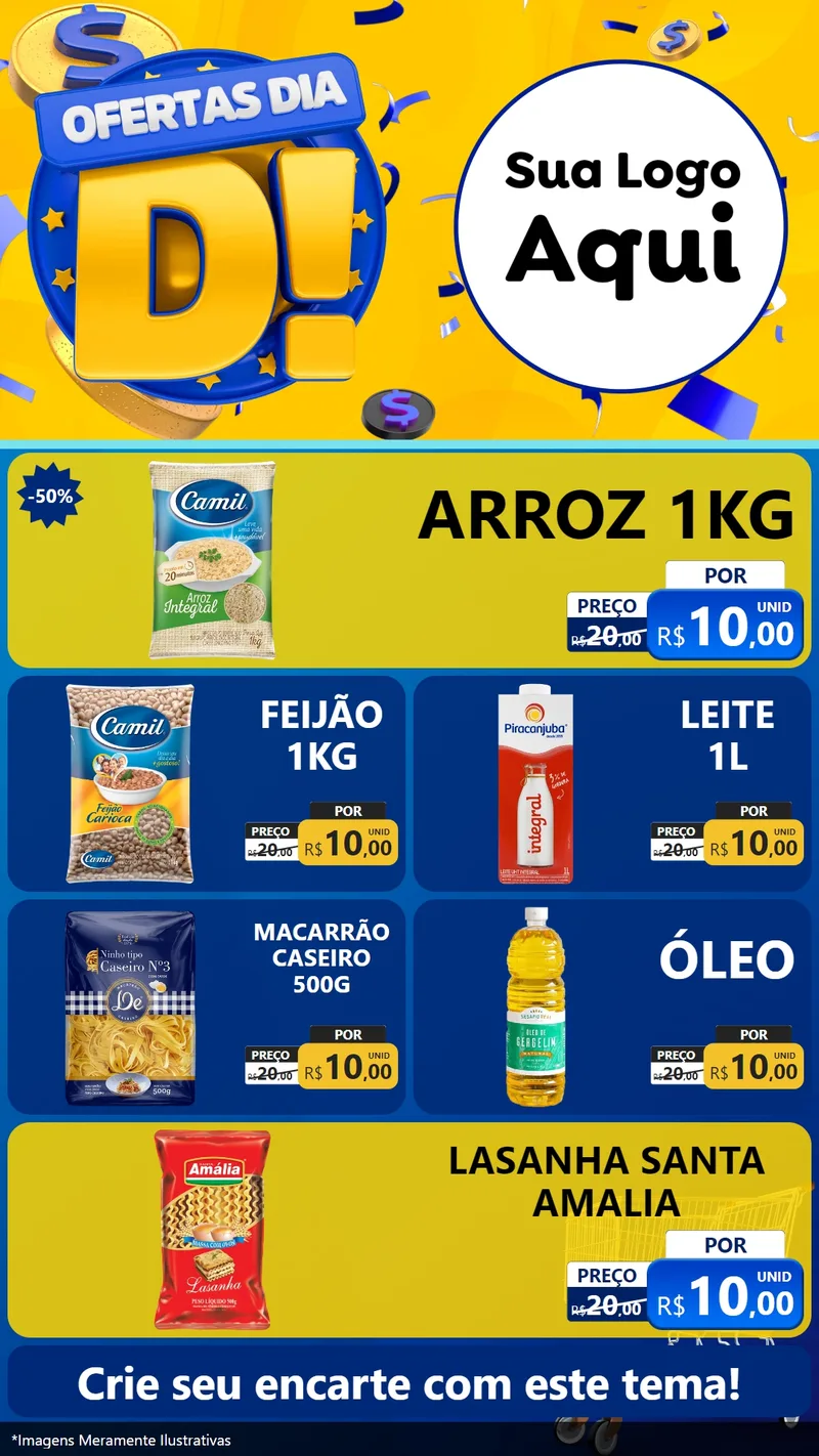 Modelo de TV para TV Vertical com o tema Ofertas Dia D para Supermercado