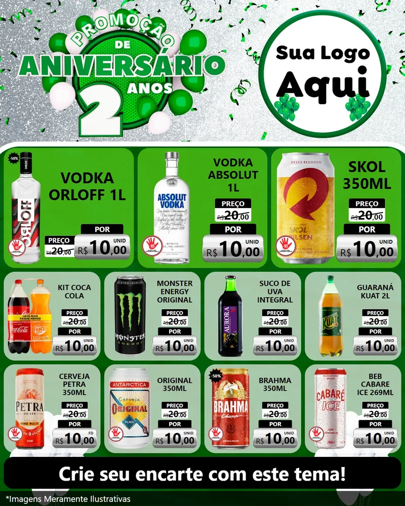 Modelo de Rede Social para Feed Instagram com o tema Promoção de Aniversário - 2 Anos para Distribuidora de bebidas