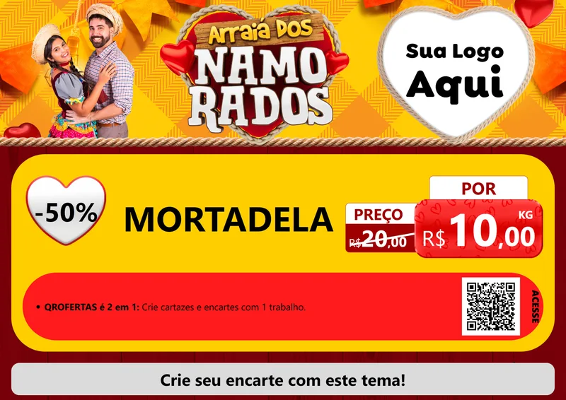 Modelo de Cartaz para Cartaz A4 Horizontal com o tema Arraiá dos Namorados para Frios e Laticínios