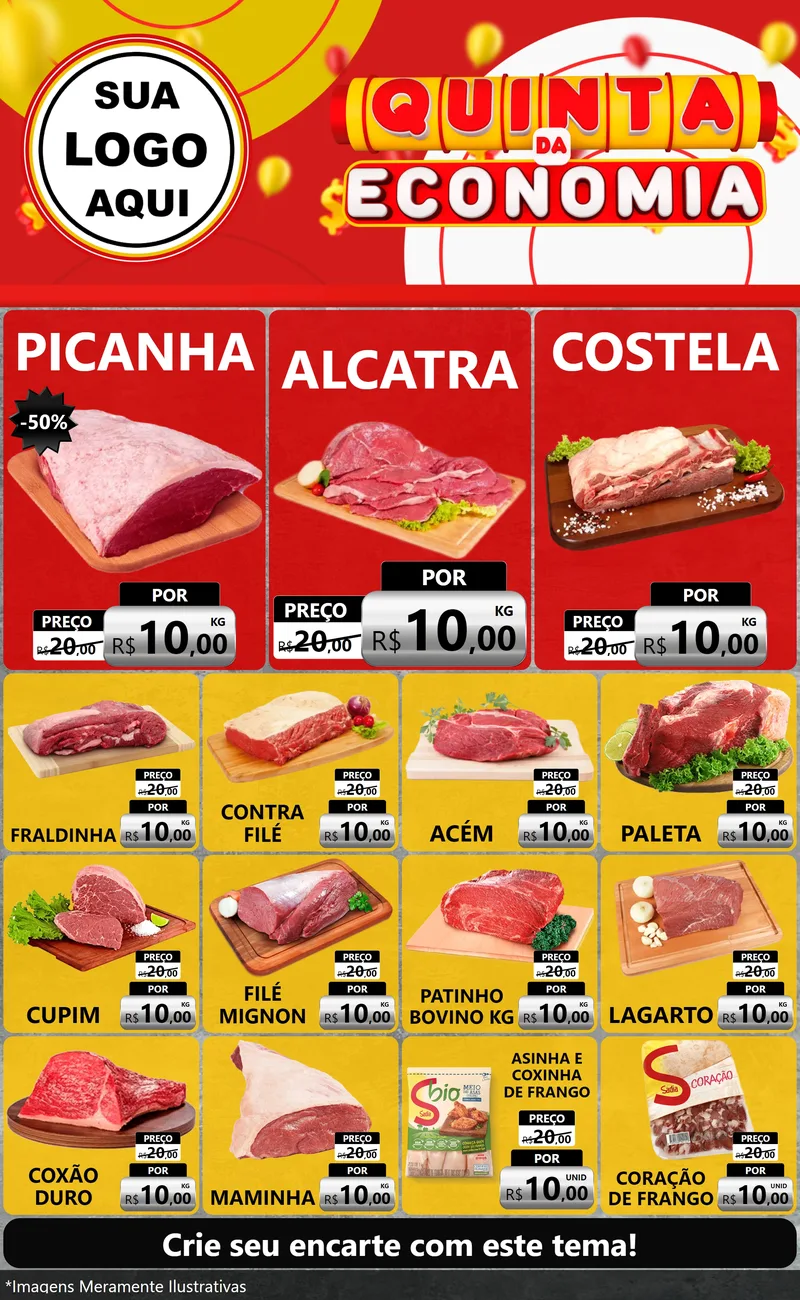 Modelo de Encarte para Encarte Grande com o tema Quinta da Economia para Açougue