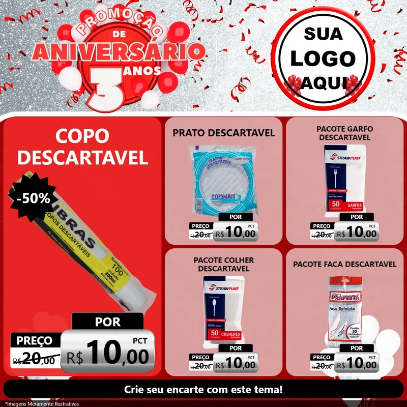 Modelo de Rede Social para Feed Facebook com o tema Promoção de Aniversário - 3 Anos para Embalagens