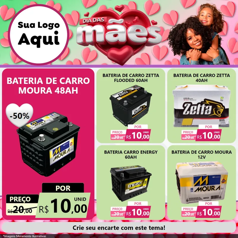 Modelo de Rede Social para Feed Facebook com o tema Dia das Mães para Baterias Elétricas