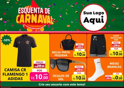 Modelo de Encarte para Encarte A4 Horizontal com o tema Esquenta de Carnaval para Roupas e acessórios