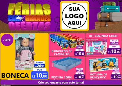 Modelo de Encarte para Encarte A4 Horizontal com o tema Férias com Grandes Ofertas para Brinquedos