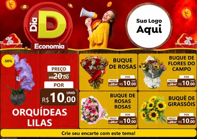 Modelo de Encarte para Encarte A4 Horizontal com o tema Dia D Economia para Floricultura e jardim