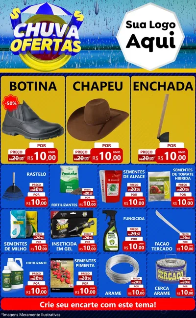 Modelo de Encarte para Encarte Grande com o tema Chuva de Ofertas para Agropecuária