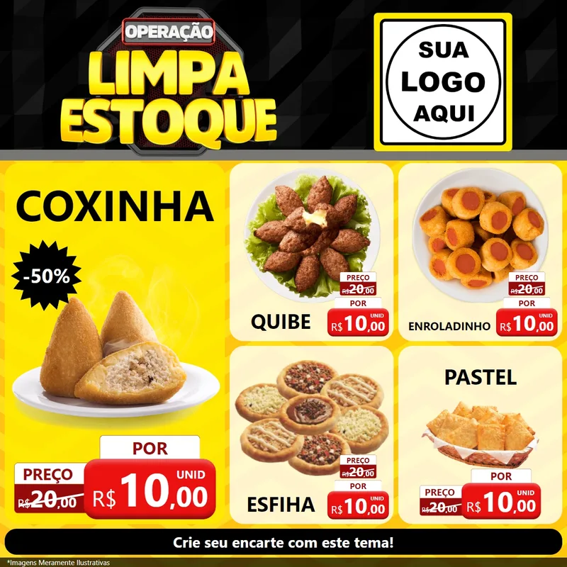 Modelo de Rede Social para Feed Facebook com o tema Operação Limpa Estoque para Salgadaria