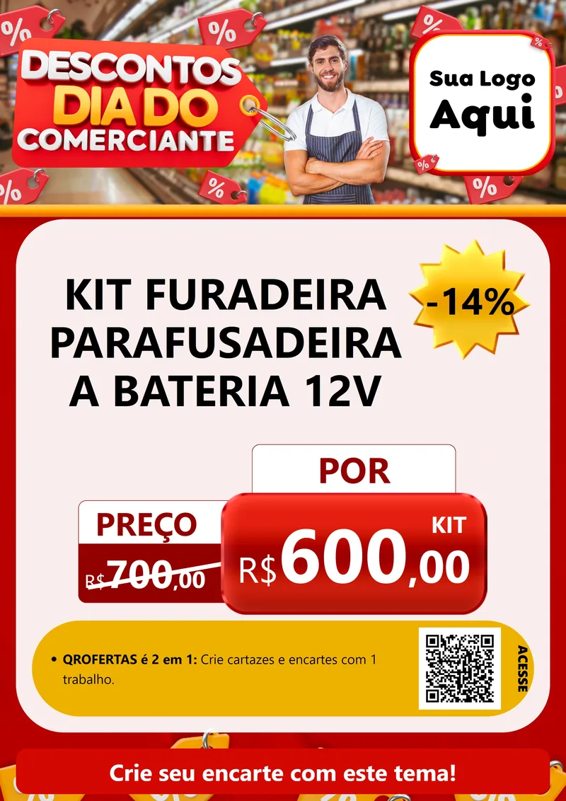 Modelo de Cartaz para Cartaz A4 Vertical com o tema Descontos Dia do Comerciante para Maquinas e Ferramentas