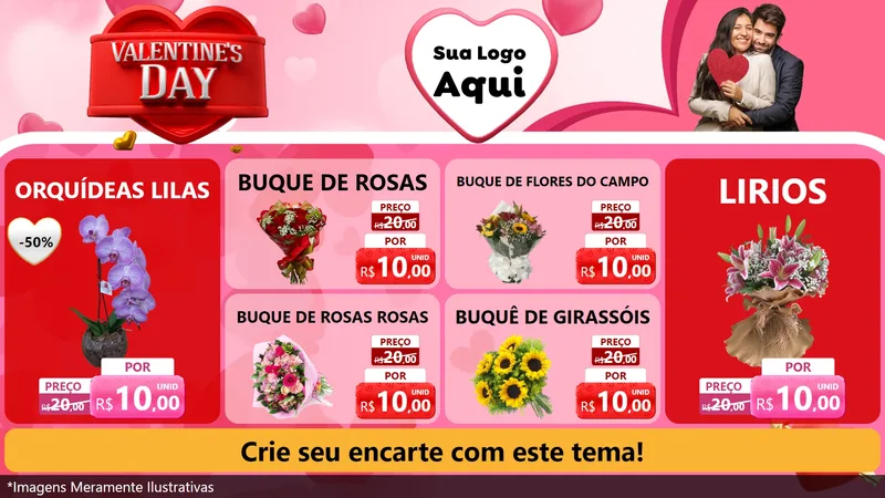 Modelo de TV para TV Horizontal com o tema Valentine's Day para Floricultura e jardim