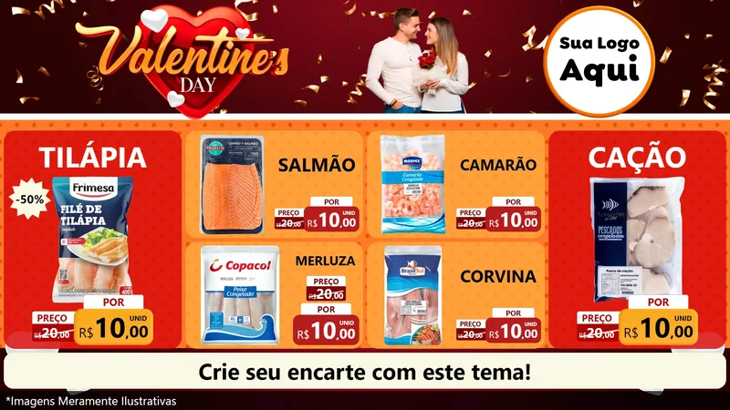 Modelo de TV para TV Horizontal com o tema Valentine's Day para Peixaria