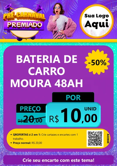 Modelo de Cartaz para Cartaz A4 Vertical com o tema Pré-Carnaval Premiado para Baterias Elétricas