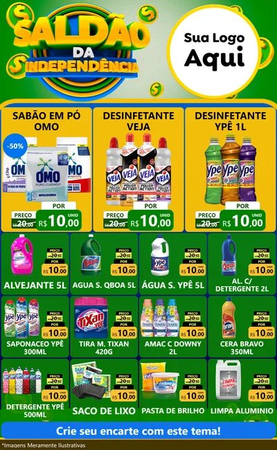 Modelo de Encarte para Encarte Grande com o tema Saldão da Indepêndencia para Produtos de Limpeza