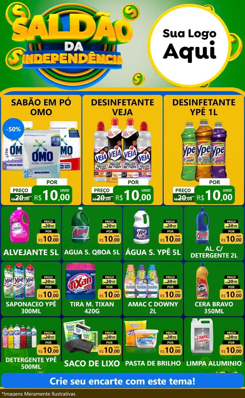 Modelo de Encarte para Encarte Grande com o tema Saldão da Indepêndencia para Produtos de Limpeza