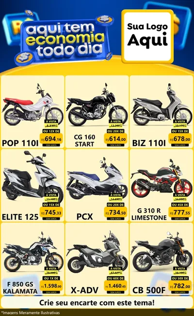 Modelo de Encarte para Encarte Grande com o tema Aqui Tem Economia Todo Dia para Concessionaria de Motos