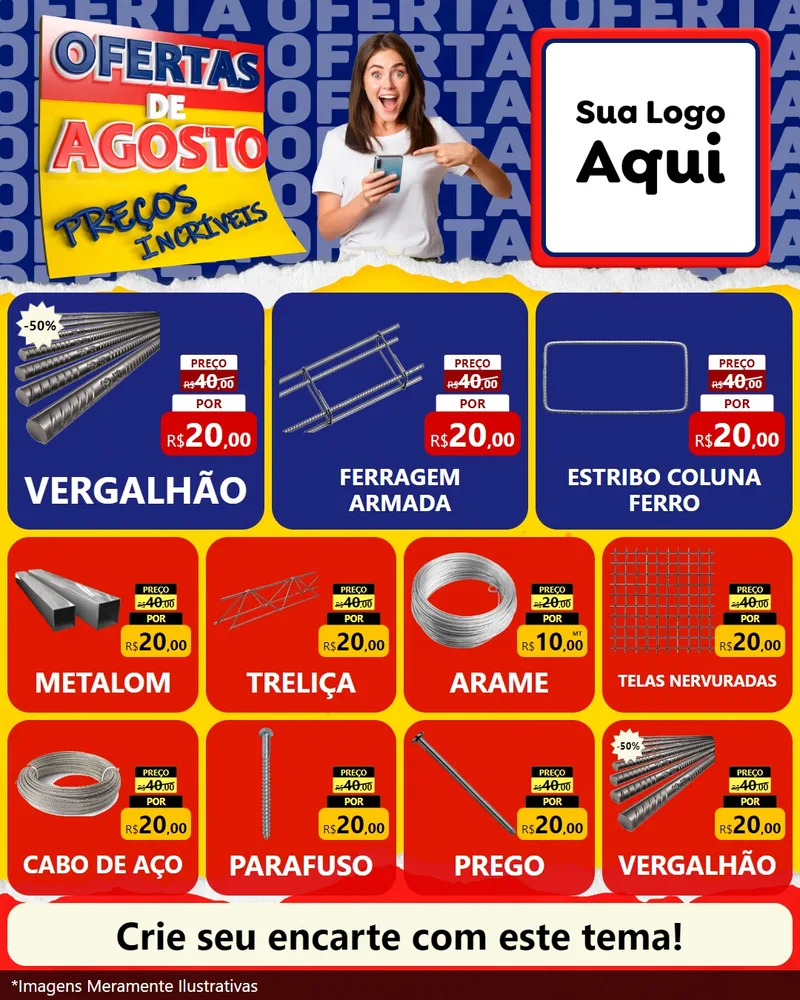 Modelo de Rede Social para Feed Instagram com o tema Ofertas de Agosto - Preços Incríveis para Ferragens