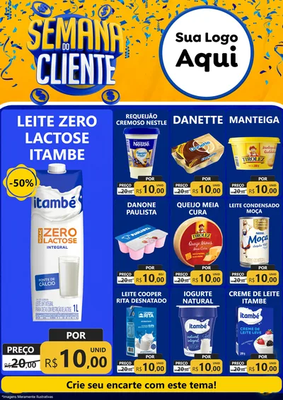 Modelo de Encarte para Encarte A4 Vertical com o tema Semana do Cliente para Frios e Laticínios