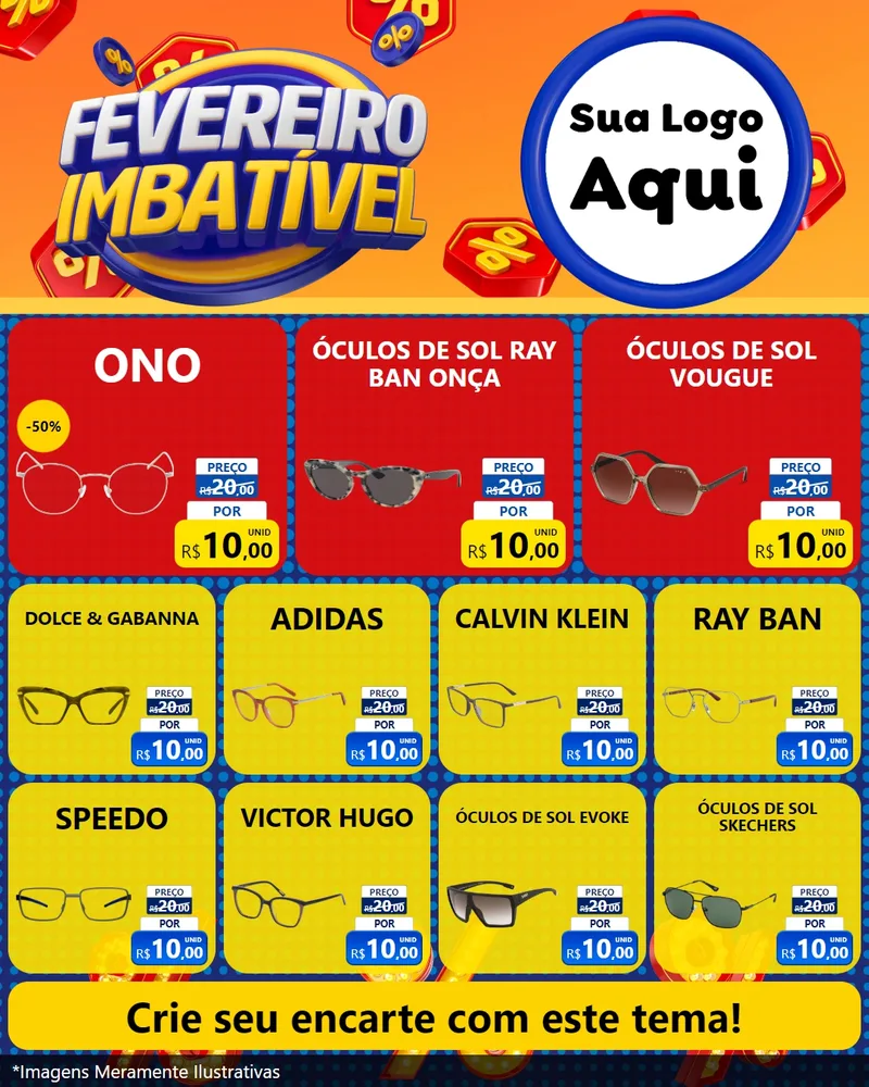 Modelo de Rede Social para Feed Instagram com o tema Fevereiro Imbatível para Óticas