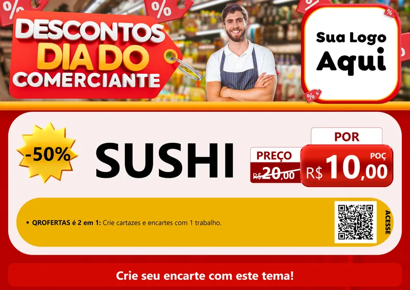 Modelo de Cartaz para Cartaz A4 Horizontal com o tema Descontos Dia do Comerciante para Comida japonesa
