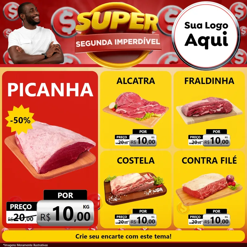 Modelo de Rede Social para Feed Facebook com o tema Super Segunda Imperdível para Açougue