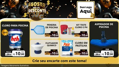 Modelo de TV para TV Horizontal com o tema Agosto Mês do Desconto Louco para Produtos para Piscina