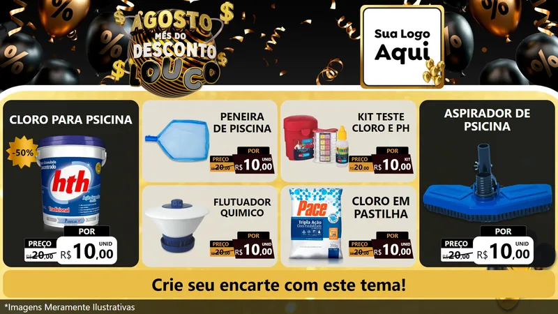 Modelo de TV para TV Horizontal com o tema Agosto Mês do Desconto Louco para Produtos para Piscina