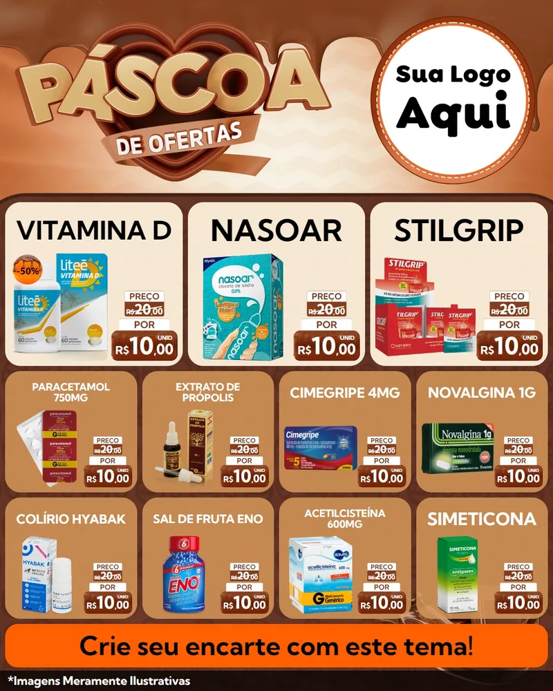 Modelo de Rede Social para Feed Instagram com o tema Páscoa de Ofertas para Farmácia