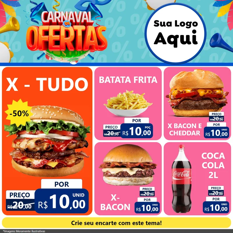 Modelo de Rede Social para Feed Facebook com o tema Carnaval de Ofertas para Hamburgueria