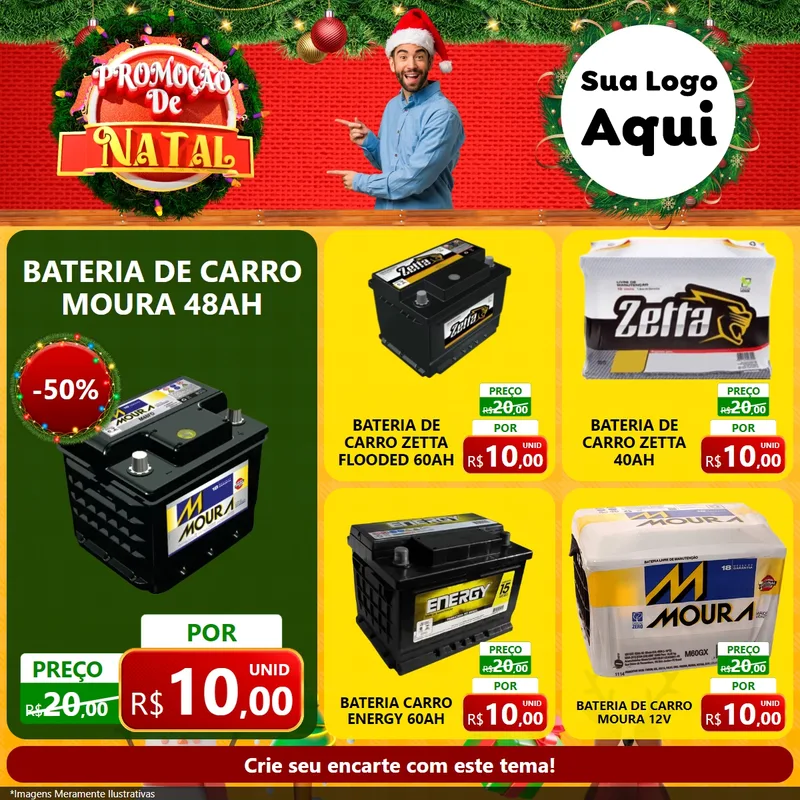 Modelo de Rede Social para Feed Facebook com o tema Promoção de Natal para Baterias Elétricas