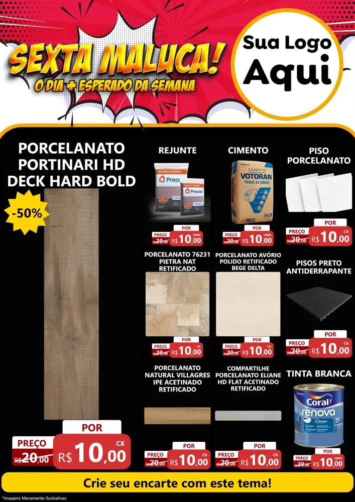 Modelo de Encarte para Encarte A4 Vertical com o tema Sexta Maluca! para Pisos e revestimentos