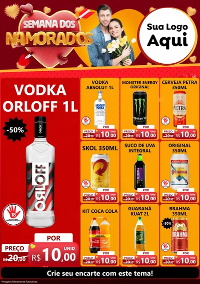 Modelo de Encarte para Encarte A4 Vertical com o tema Semana dos Namorados para Distribuidora de bebidas
