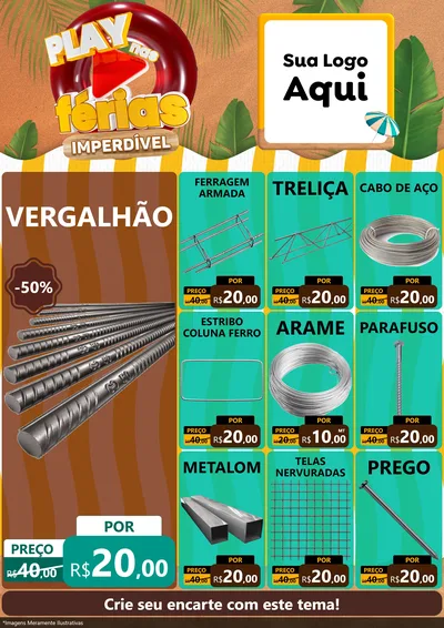 Modelo de Encarte para Encarte A4 Vertical com o tema Play Nas Férias Imperdível para Ferragens