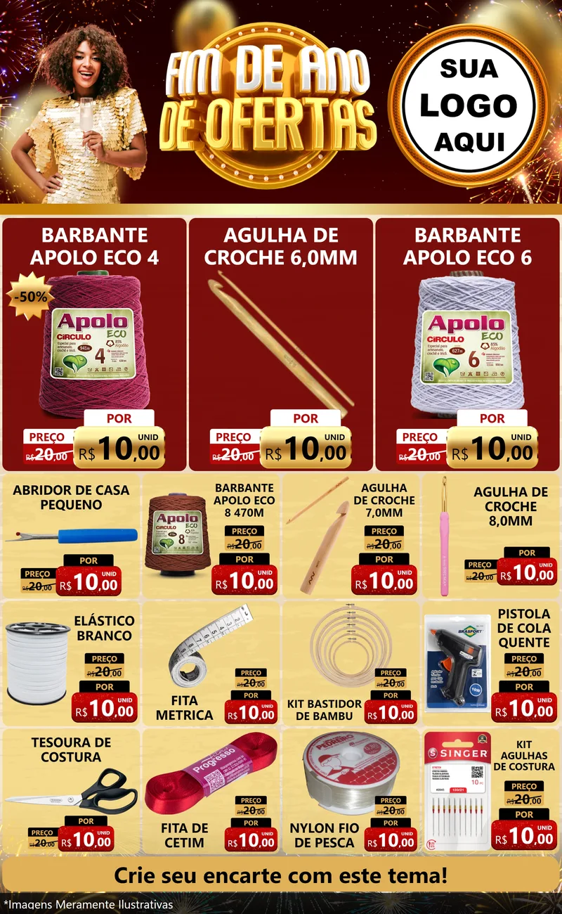 Modelo de Encarte para Encarte Grande com o tema Fim de Ano de Ofertas para Armarinho e Aviamentos