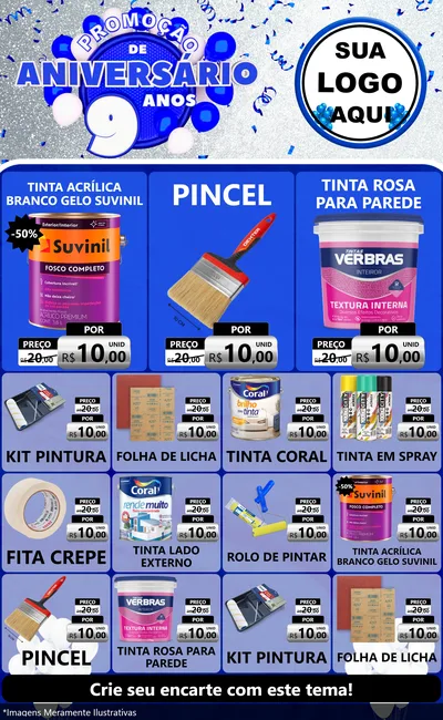 Modelo de Encarte para Encarte Grande com o tema Promoção de Aniversário - 9 Anos para Tintas e Ferramentas