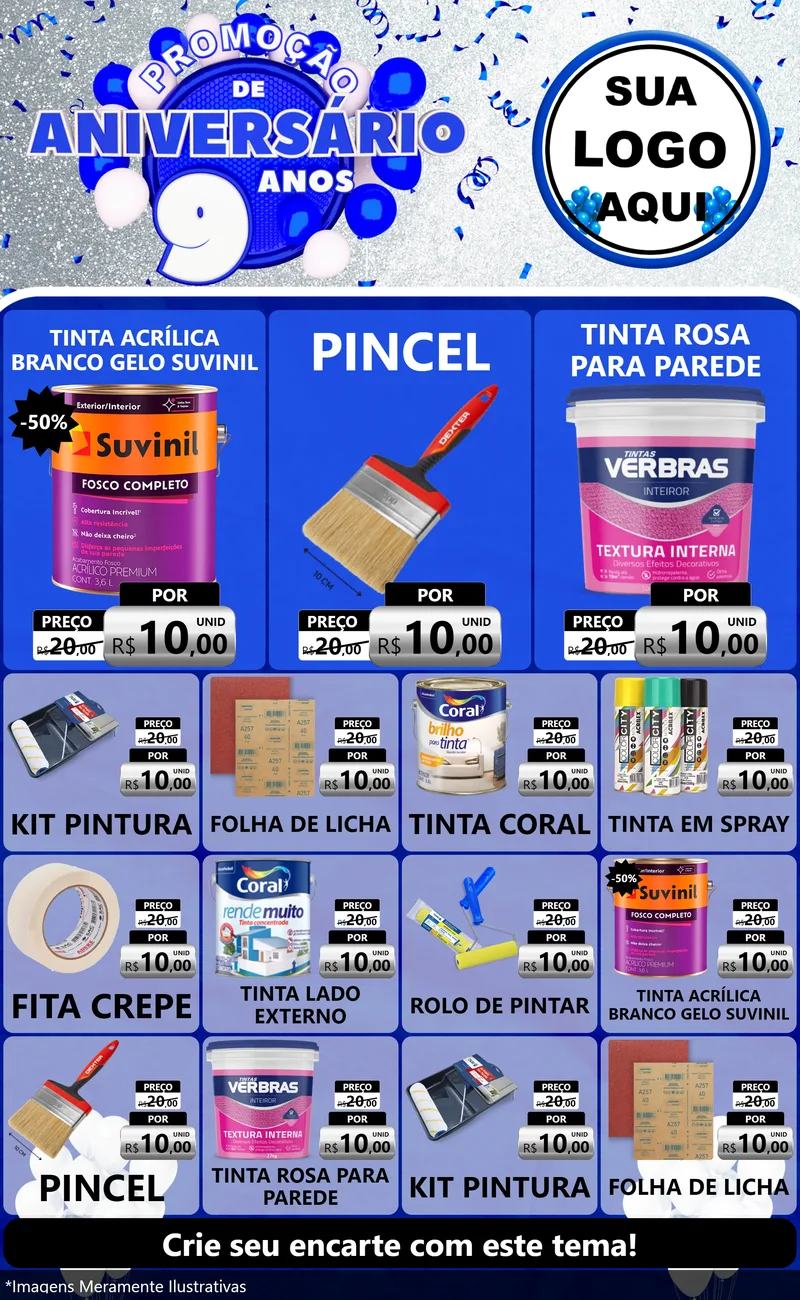Modelo de Encarte para Encarte Grande com o tema Promoção de Aniversário - 9 Anos para Tintas e Ferramentas