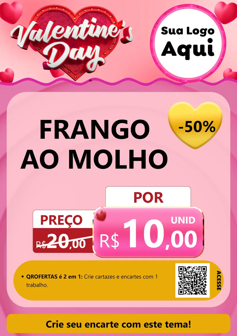 Modelo de Cartaz para Cartaz A4 Vertical com o tema Valentine's Day para Restaurante