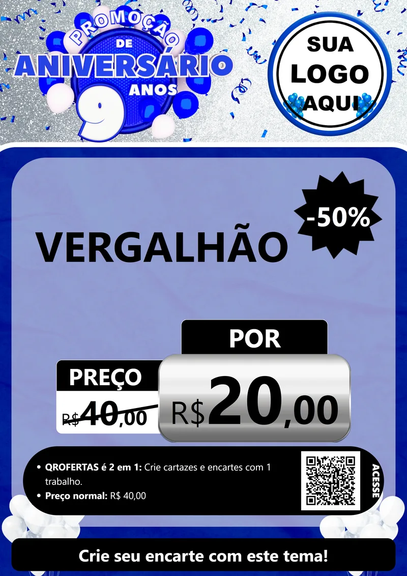 Modelo de Cartaz para Cartaz A4 Vertical com o tema Promoção de Aniversário - 9 Anos para Ferragens