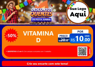 Modelo de Cartaz para Cartaz A4 Horizontal com o tema Descontos Quentes de Festa Junina para Farmácia