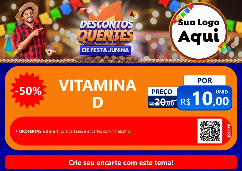 Modelo de Cartaz para Cartaz A4 Horizontal com o tema Descontos Quentes de Festa Junina para Farmácia