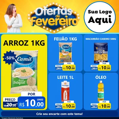 Modelo de Rede Social para Feed Facebook com o tema Ofertas de Fevereiro para Supermercado