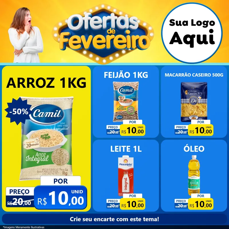 Modelo de Rede Social para Feed Facebook com o tema Ofertas de Fevereiro para Supermercado