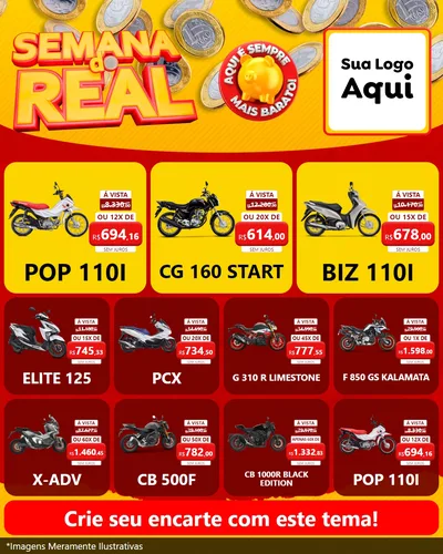 Modelo de Rede Social para Feed Instagram com o tema Semana do Real para Concessionaria de Motos