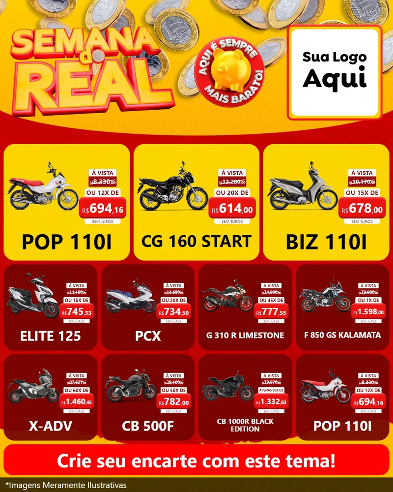 Modelo de Rede Social para Feed Instagram com o tema Semana do Real para Concessionaria de Motos