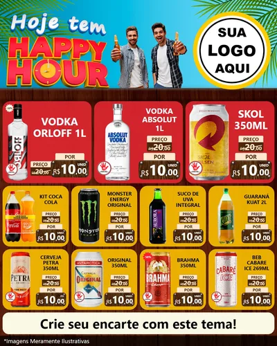 Modelo de Rede Social para Feed Instagram com o tema Hoje Tem Happy Hour para Distribuidora de bebidas