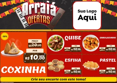 Modelo de Encarte para Encarte A4 Horizontal com o tema Arraiá de Ofertas - Junina para Salgadaria