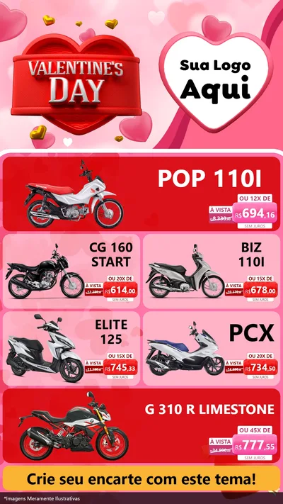 Modelo de TV para TV Vertical com o tema Valentine's Day para Concessionaria de Motos