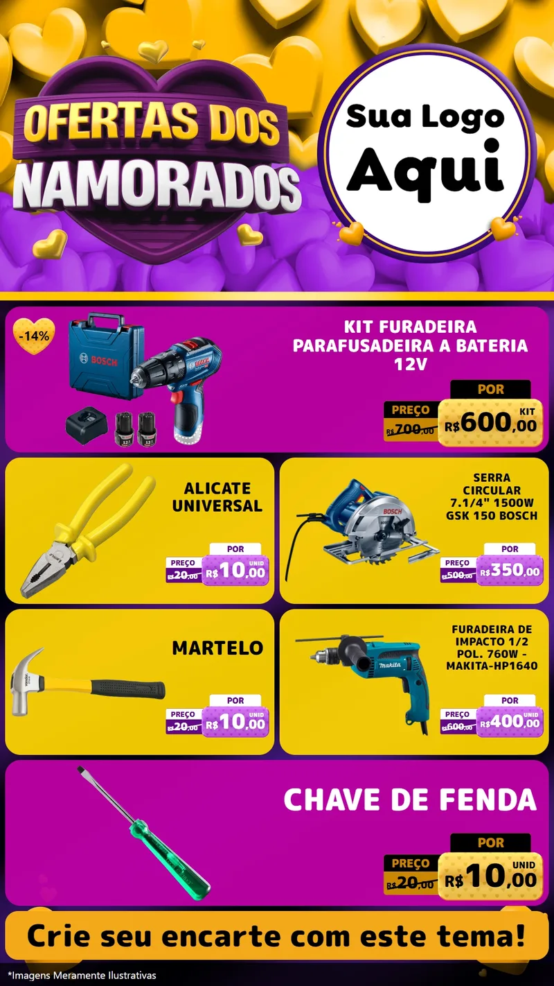 Modelo de TV para TV Vertical com o tema Oferta Dos Namorados para Maquinas e Ferramentas