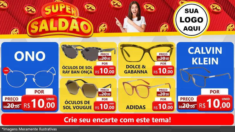 Modelo de TV para TV Horizontal com o tema Super Saldão para Óticas