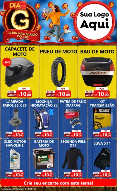 Modelo de Encarte para Encarte Grande com o tema Dia G - O Dia Mais Barato Do Mês para Moto peças